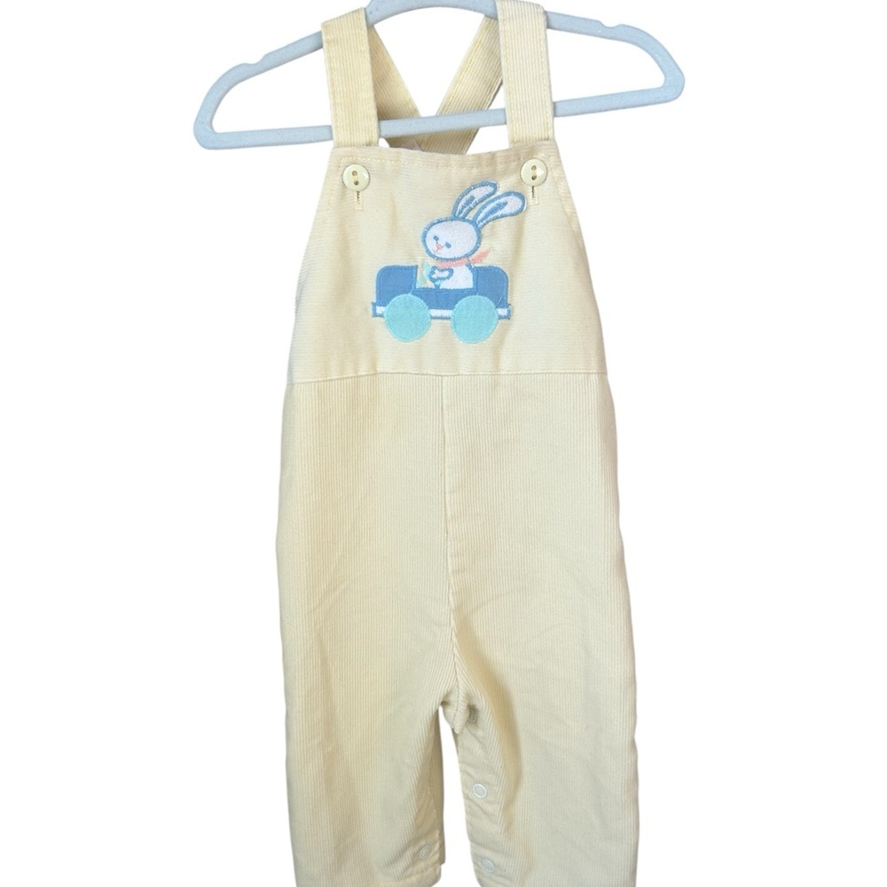 Vintage Health-Tex Baby Bunny Corduroy Overalls Yellow 6M Easter Spring